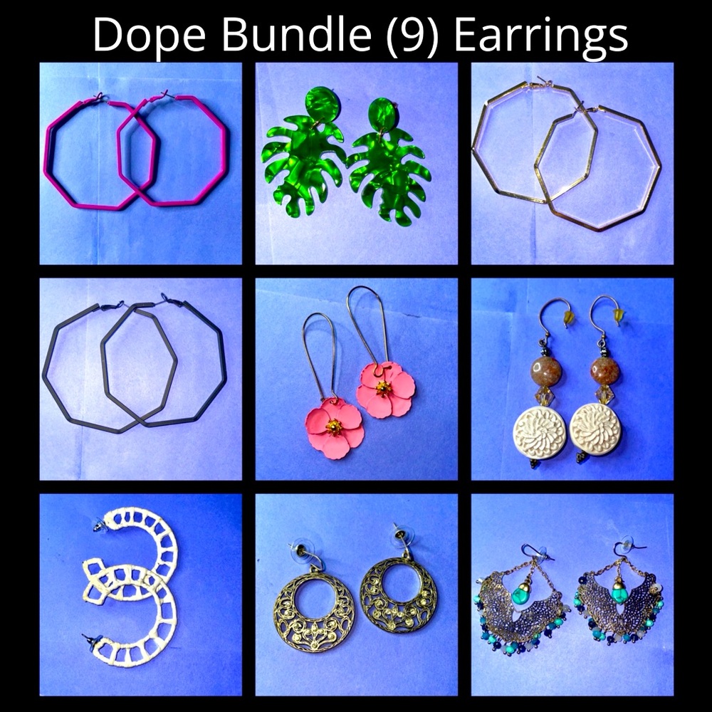 Bundle of 9 Pairs of Assorted Pierced Earrings